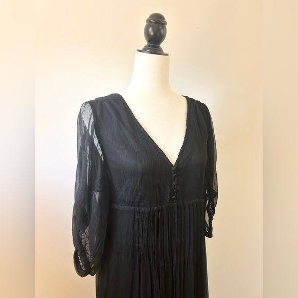Vero Moda SILK Black Chiffon Dress, Empire, Full Skirt, Evening - size Large - Picture 3 of 8